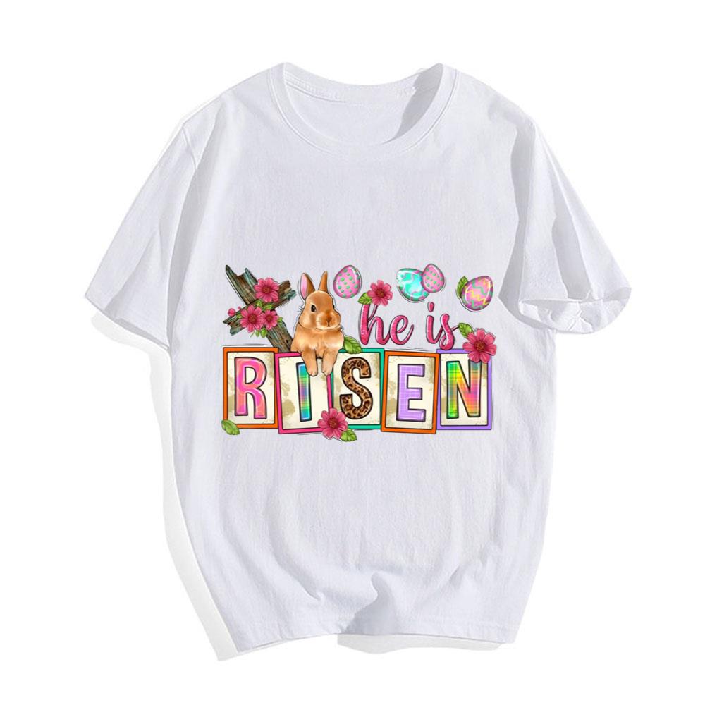 He Is Risen With Cross Cute Bunny Easter Day T-shirt