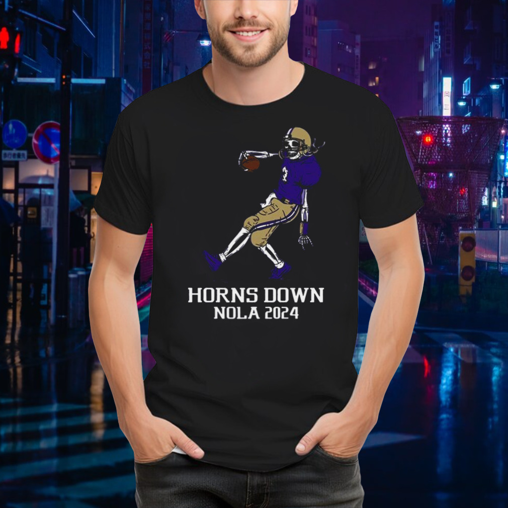 Washington Huskies Horns Down Nola 2024 Skeleton T-shirt