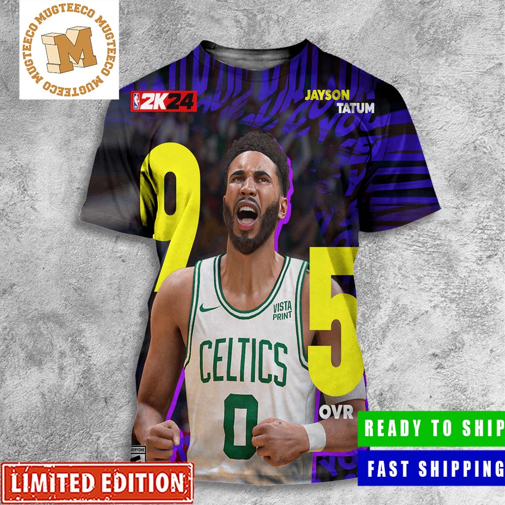Jayson Tatum From Boston Celtics Starts NBA 2K24 As A 95 OVR All Over Print Shirt