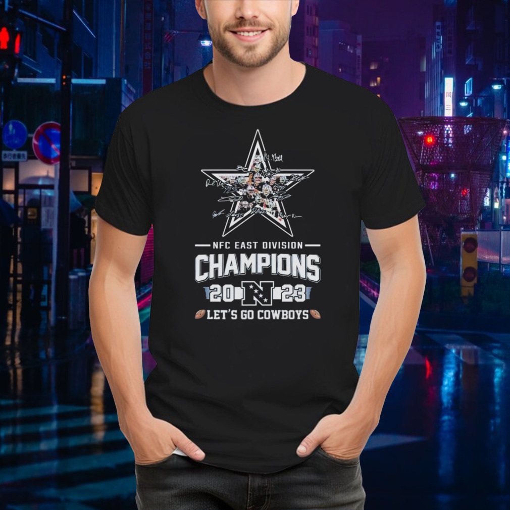 Cowboys 2023 NFC East Division Champions Let’s Go Cowboys Logo Signatures Shirt