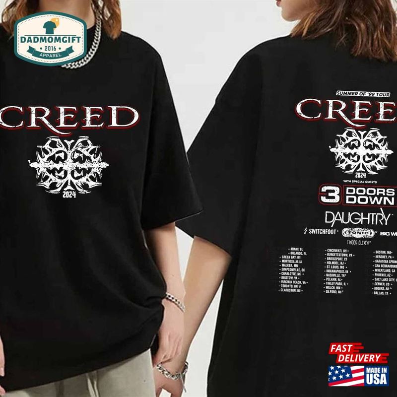 Creed 2024 Tour Summer Of ’99 Shirt Band Fan Concert Classic Unisex