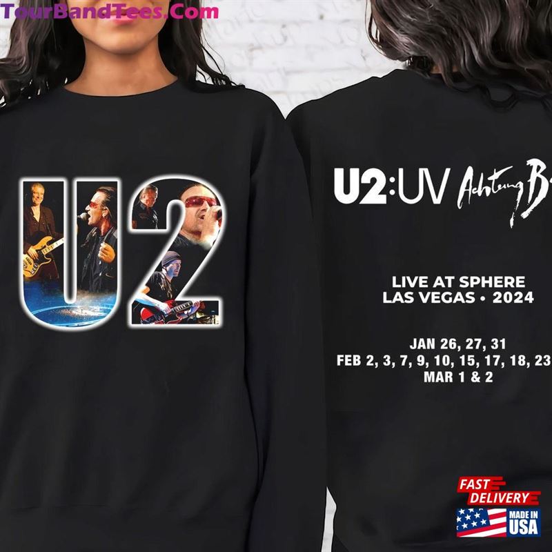 Graphic U2 Band Tour 2024 Achtung Baby Live At Sphere Classic Rock T-Shirt Unisex - TourBandTees