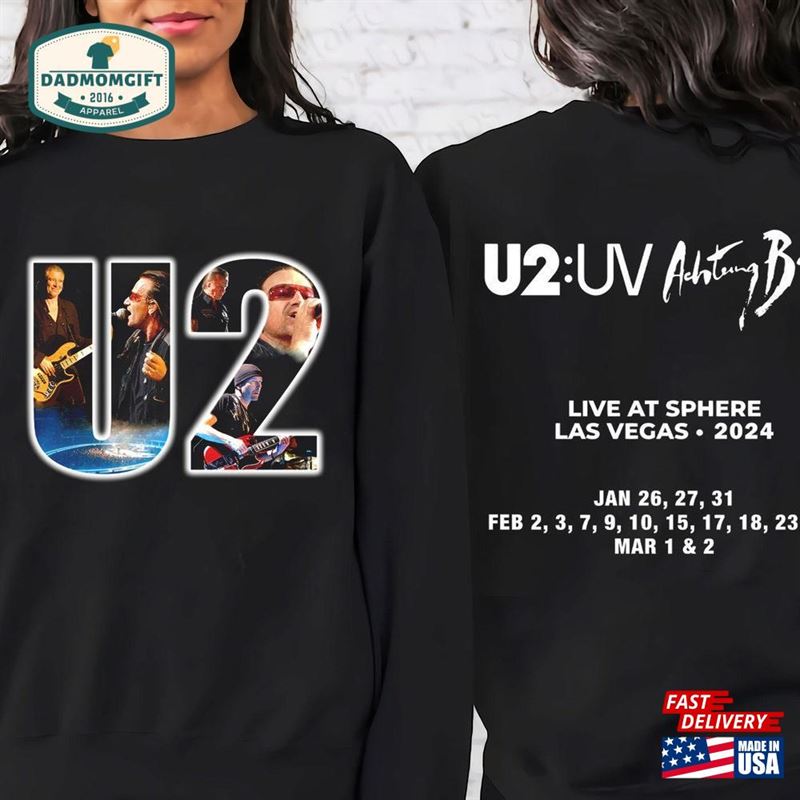 Graphic U2 Band Tour 2024 Achtung Baby Live At Sphere Classic Rock T-Shirt Unisex