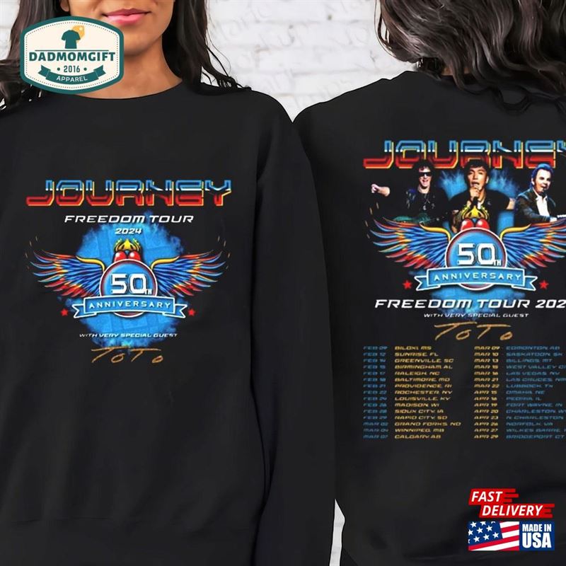 Journey Freedom Tour 2024 Shirt With Toto Concert Band Fan T-Shirt Classic