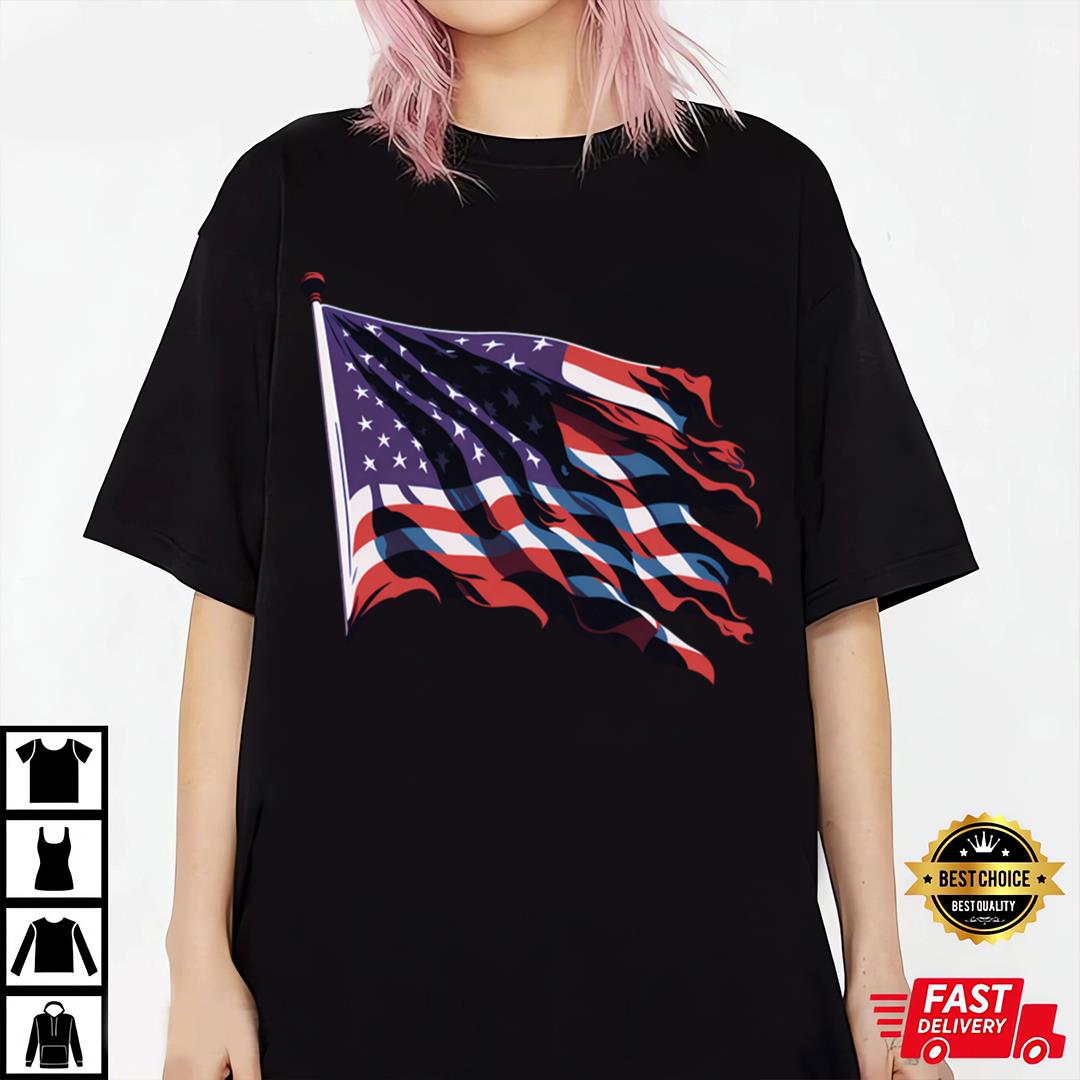USA Flag Flying And Waving 4th Of July Independence Day T-Shirt