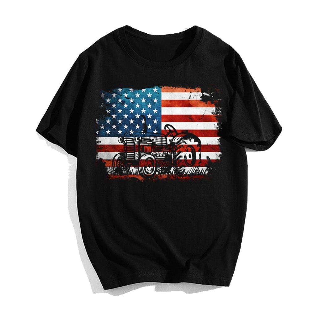 USA Flag Patriotic Tractor 4th Of July T-Shirt