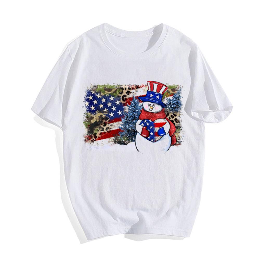 USA Patriotic Snowman Christmas T-Shirt