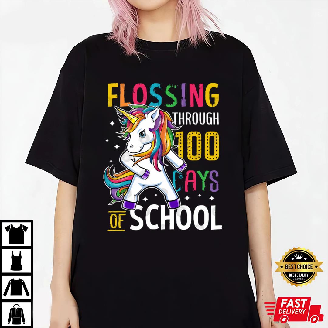 Unicorn Happy 100 Days Of School Students Teacher T-Shirt