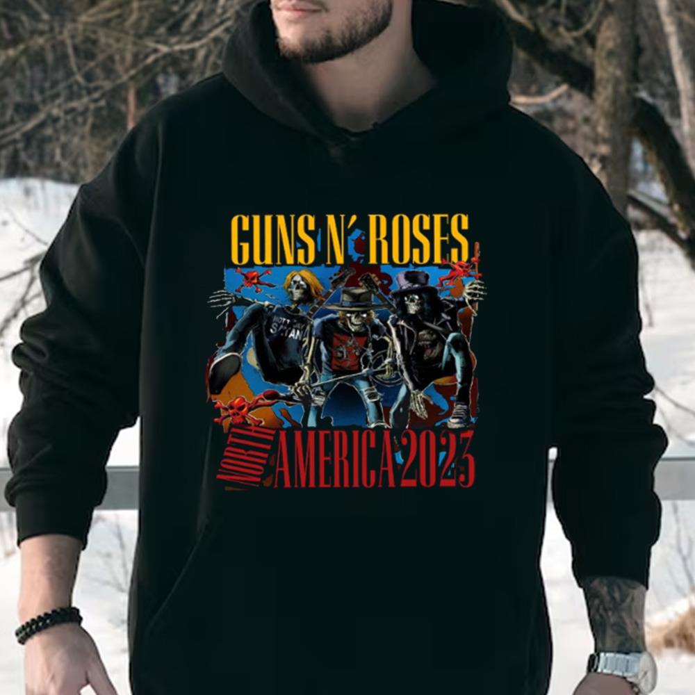 Vintage Guns N Roses North American Tour 2023 Shirt, Skull Crossbones American Flag Shirt
