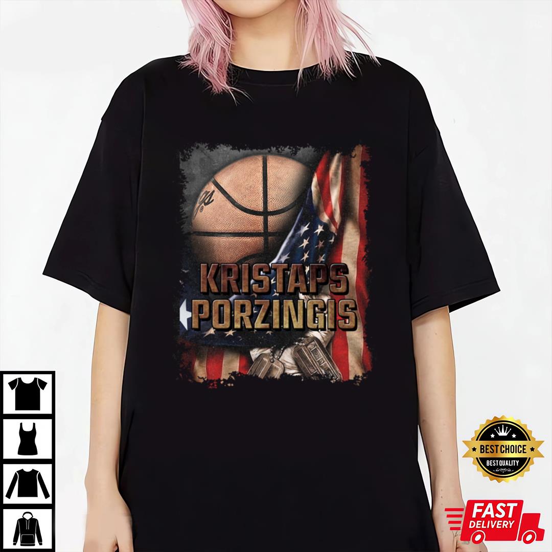 Vintage Styles Basketball Kristaps American Flag Gifts T-Shirt