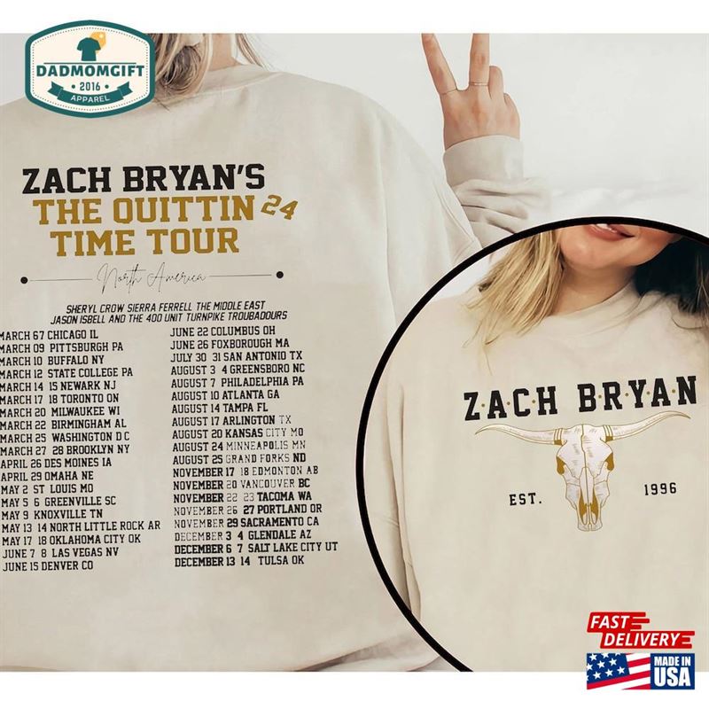 Zach Bryan The Quittin Time Tour 2024 Sweatshirt Country Music Singer Unisex Classic