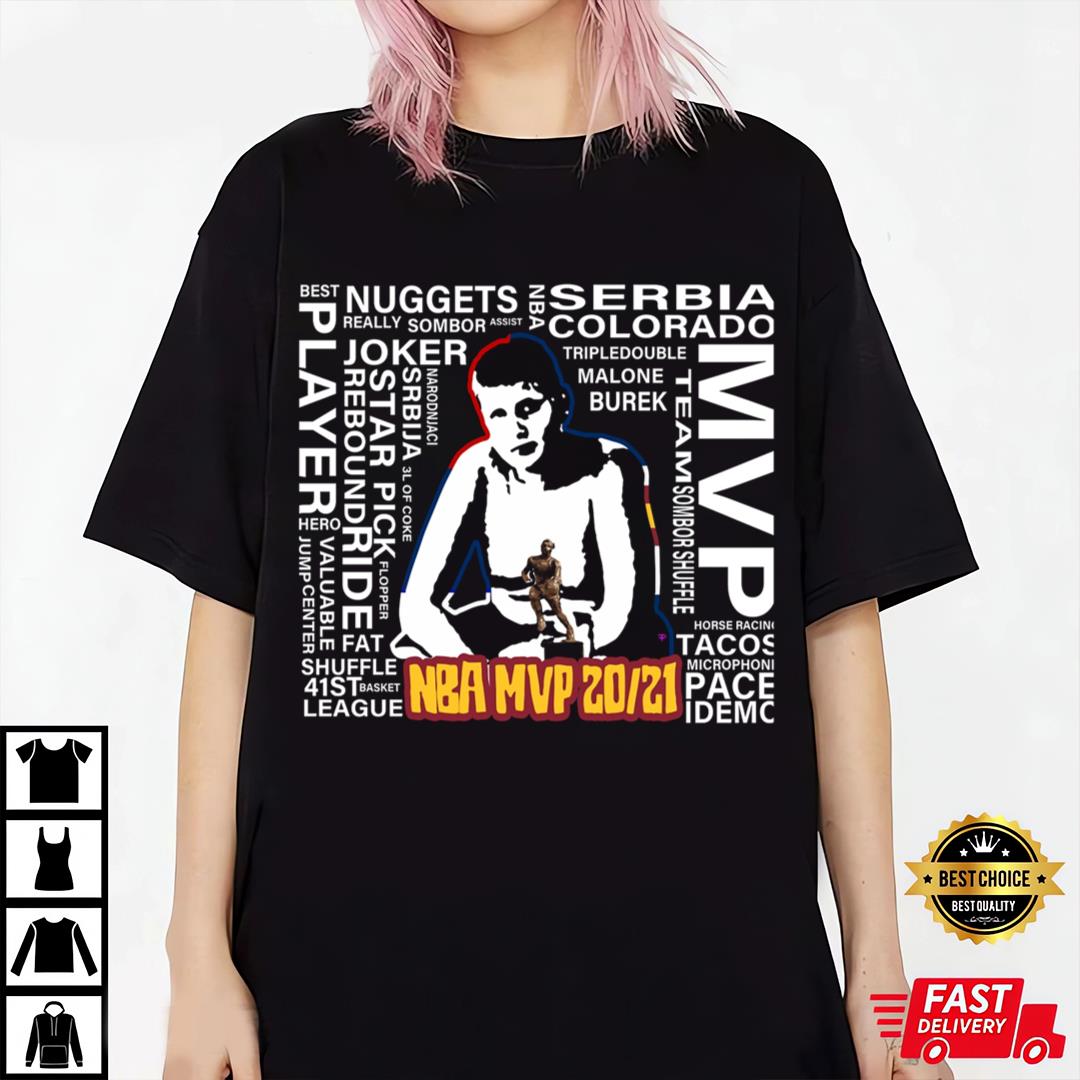 Jokic Nikola As Kid With Mvp Trophy With Words Collage Classic T-shirt