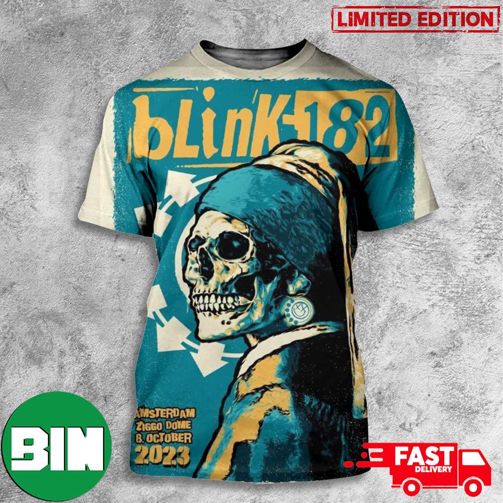 Blink 182 Event Poster Sunday October 8 2023 Ziggo Dome Amsterdam Netherlands World Tour 3D T-Shirt Blink 182 Event Poster Sunday October 8 2023 Ziggo Dome Amsterdam Netherlands World Tour 3D T-Shirt