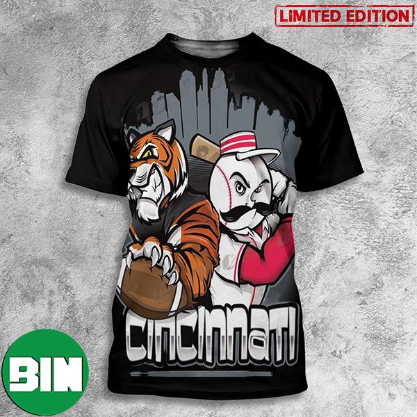 Cincinnati Bengals x Cincinnati Reds art by Eric Poole All Over Print T-Shirt