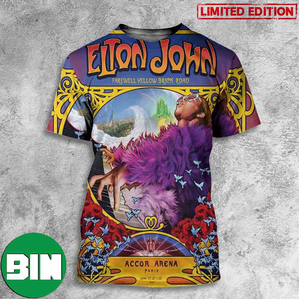 Elton John Farewell Yellow Brick Road Accor Arena Paris June 21 27 28 2023 All Over Print T-Shirt Elton John Farewell Yellow Brick Road Accor Arena Paris June 21 27 28 2023 All Over Print T-Shirt