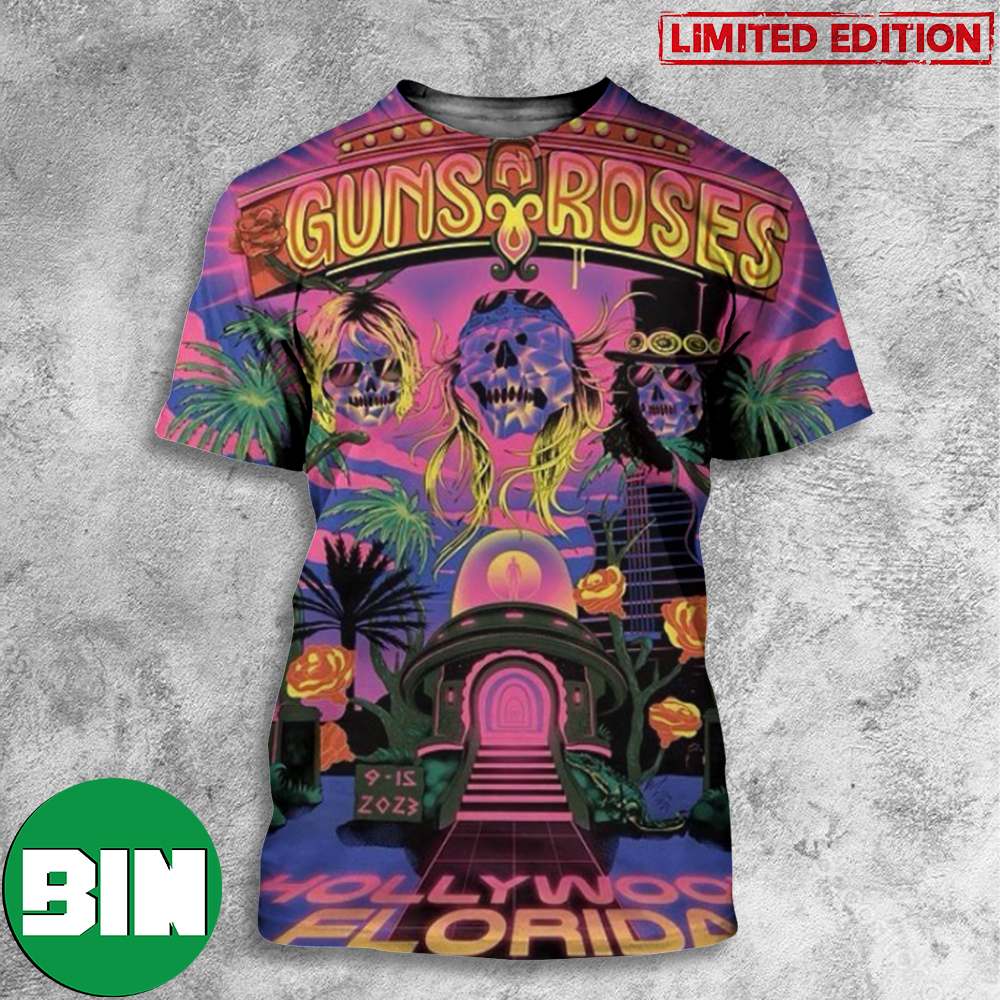 Guns N Roses Hollywood Florida North America Tour 2023 September 15 Poster All Over Print T-Shirt Guns N Roses Hollywood Florida North America Tour 2023 September 15 Poster All Over Print T-Shirt