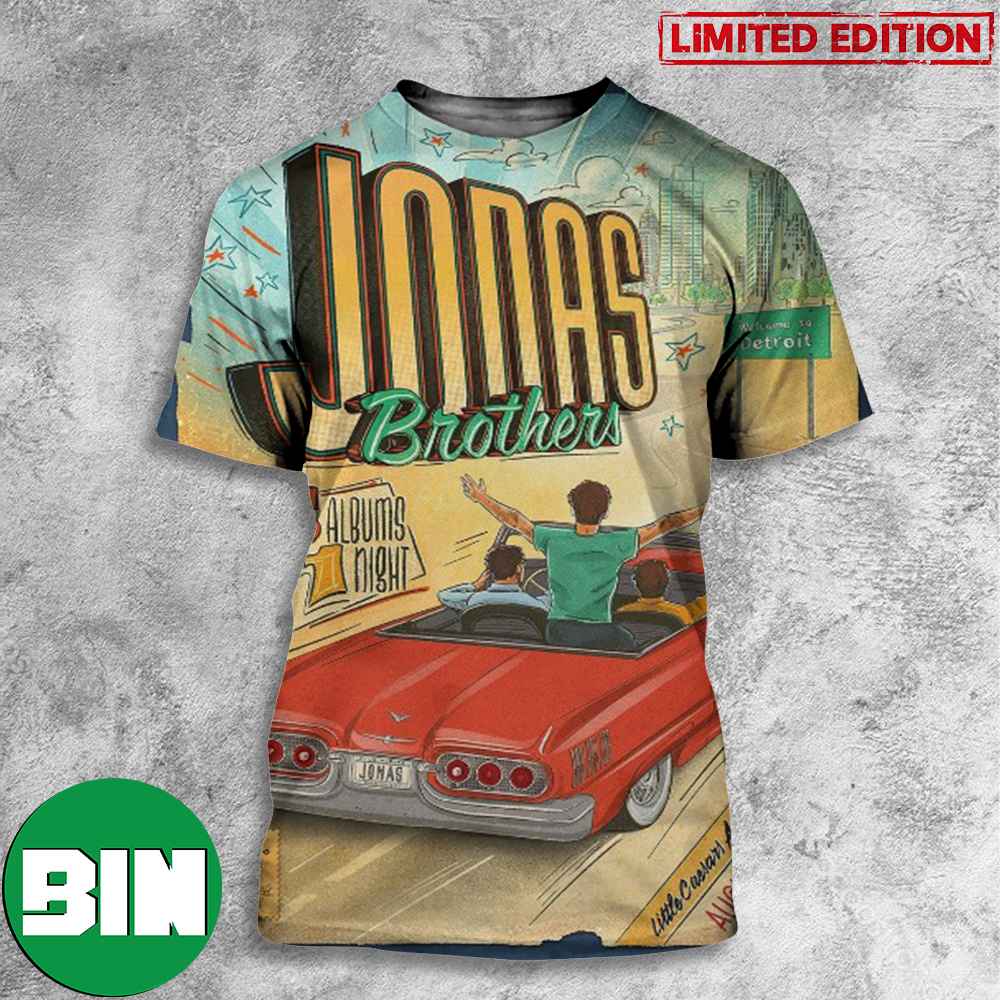Jonas Brothers 5 Albums 1 Night The Tour Little Ceasar Arena August 24 2023 Detroit 3D T-Shirt Jonas Brothers 5 Albums 1 Night The Tour Little Ceasar Arena August 24 2023 Detroit 3D T-Shirt