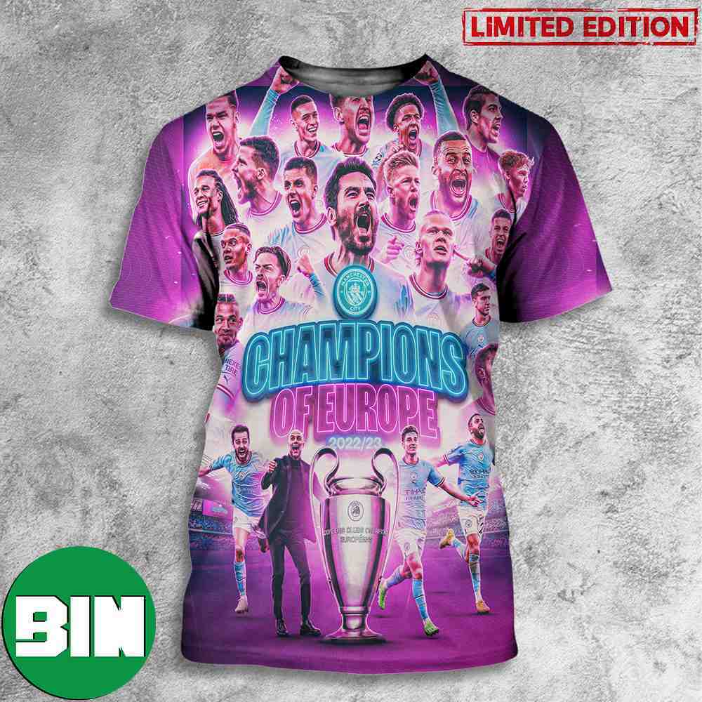 Manchester City Is Champions Of Europe Congrats Winner UEFA Champions League 2023 3D T-Shirt Manchester City Is Champions Of Europe Congrats Winner UEFA Champions League 2023 3D T-Shirt
