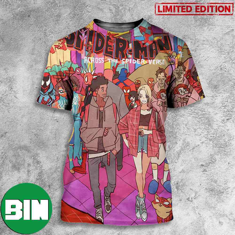 Miles Morales Gwen Stacy And Spider Cat Spider Man Across The Spider Verse Manga Style 3D T-Shirt Miles Morales Gwen Stacy And Spider Cat Spider Man Across The Spider Verse Manga Style 3D T-Shirt