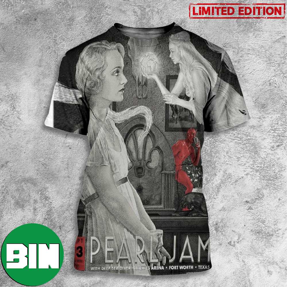 Pearl Jam Ft Worth Event Poster With Deep Sea Diver Dickies Arena Texas September 13 2023 3D  T-Shirt