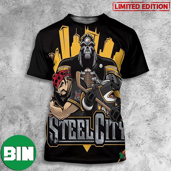 Pittsburgh Steelers x Pittsburgh Penguins x Pittsburgh Pirates art by Eric Poole All Over Print T-Shirt