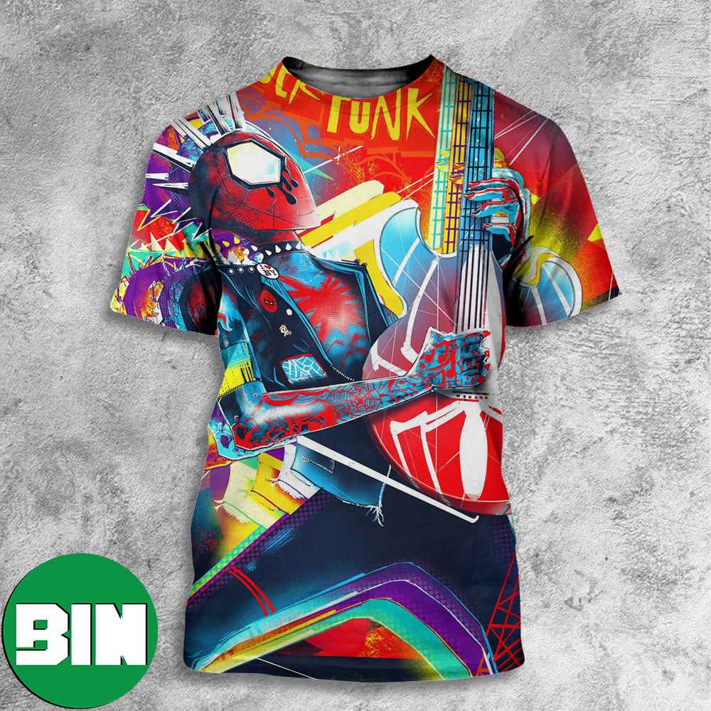 Spider Punk Spider-Man Across The SpiderVerse Badass Poster 3D T-Shirt