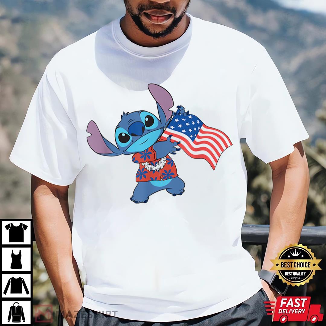 Stitch Tropical American Flag Classic T-Shirt, Stitch Memorial Day Shirt
