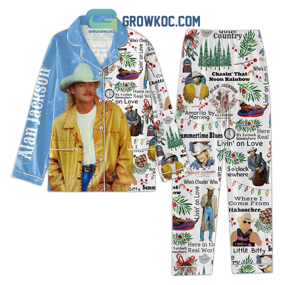 Alan Jackson Chasin' That Neon Rainbow Christmas Silk Pajamas Set