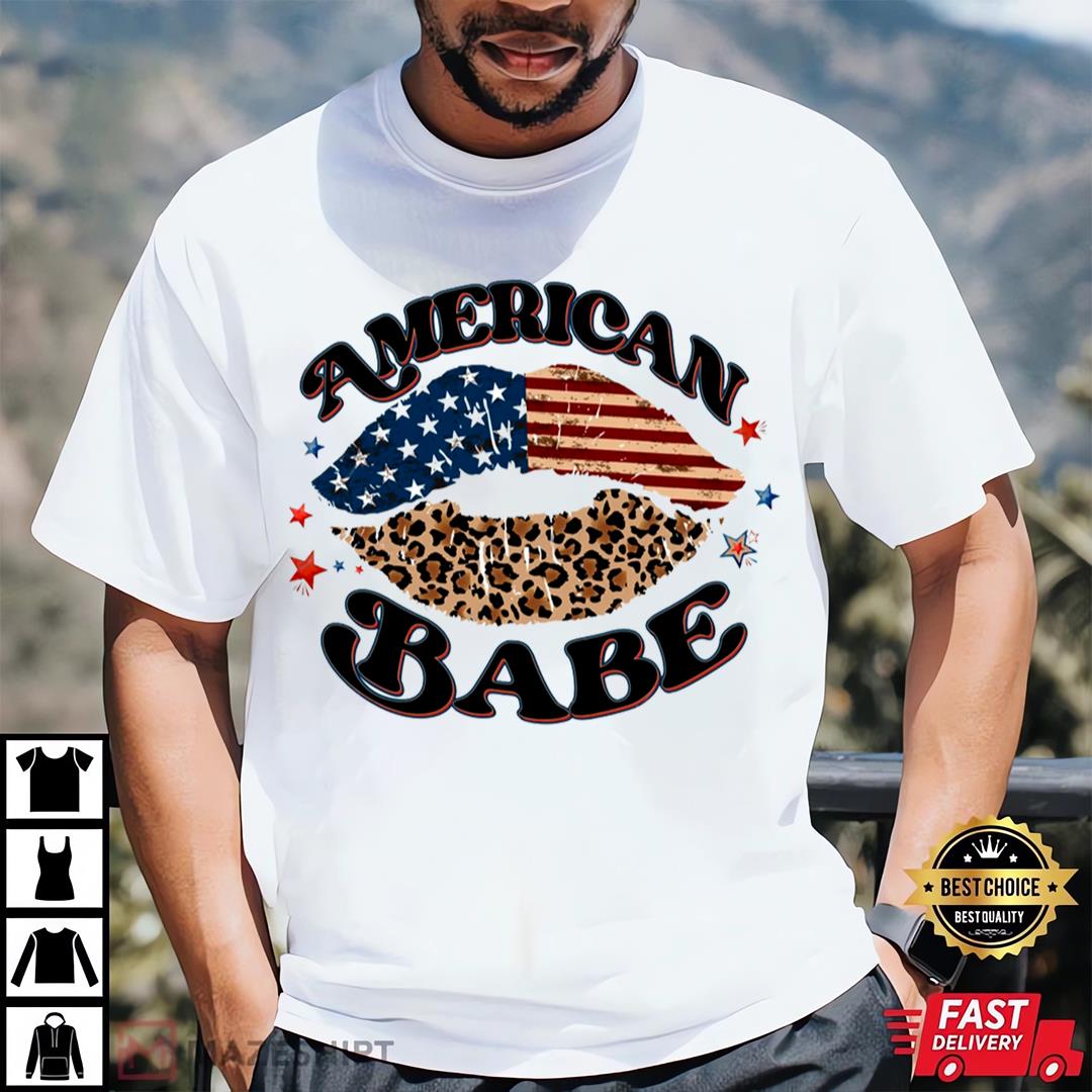 Retro American Babe Shirt, 4th Of July Leopard Lips Patriotic America Babe Shirt