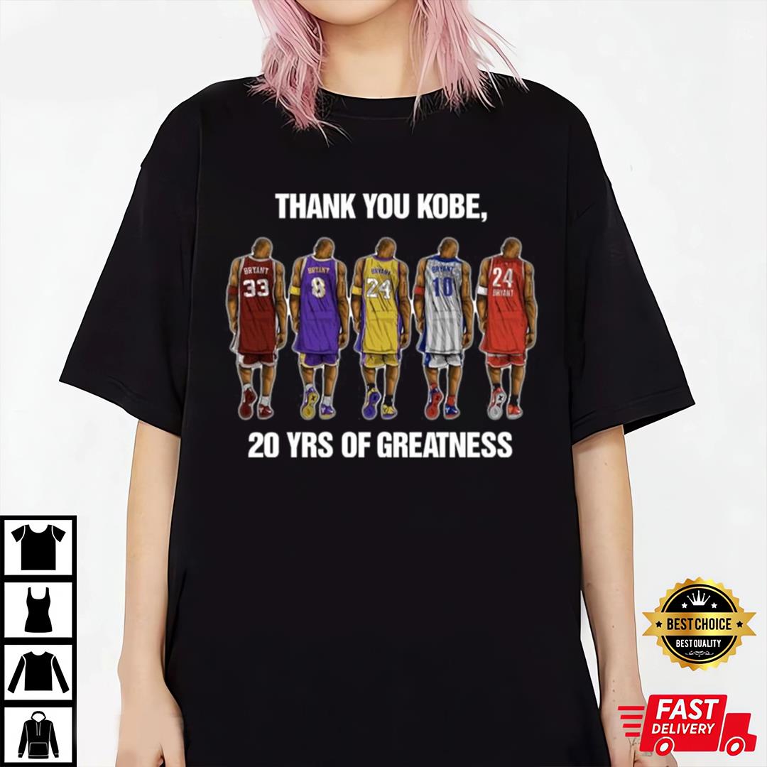 Rip Kobe Bryant T-Shirt 20 Years Of Greatness Thank You Kobe Shirt Black
