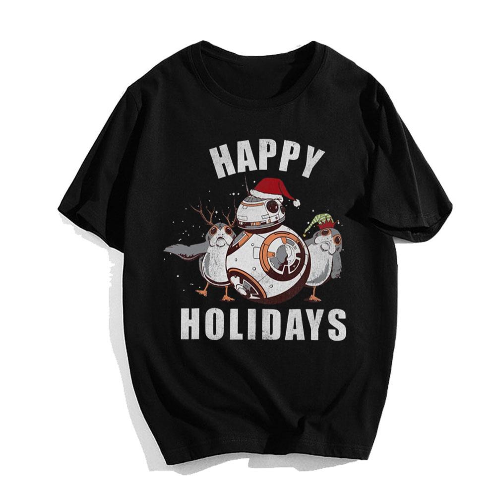 Santa BB-8 Porgs Happy Holidays Christmas Star Wars Xmas Light T-shirt