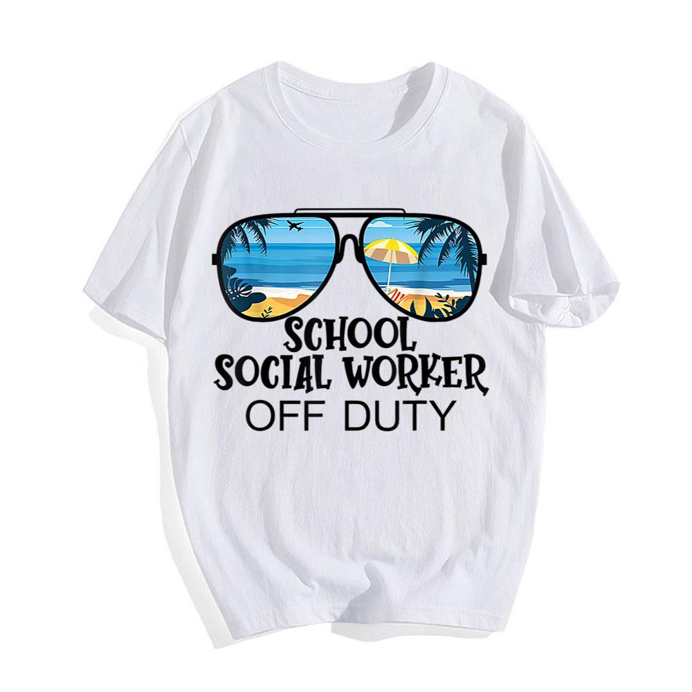 School Social Worker Off Duty Sunglasses Beach Summer T-Shirt