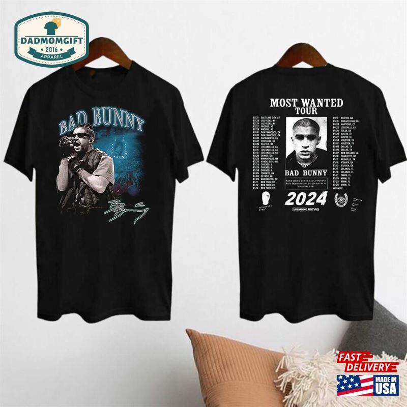 Bad Bunny Signature Shirt 2024 Most Wanted Tour Album Tee Sweatshirt Unisex