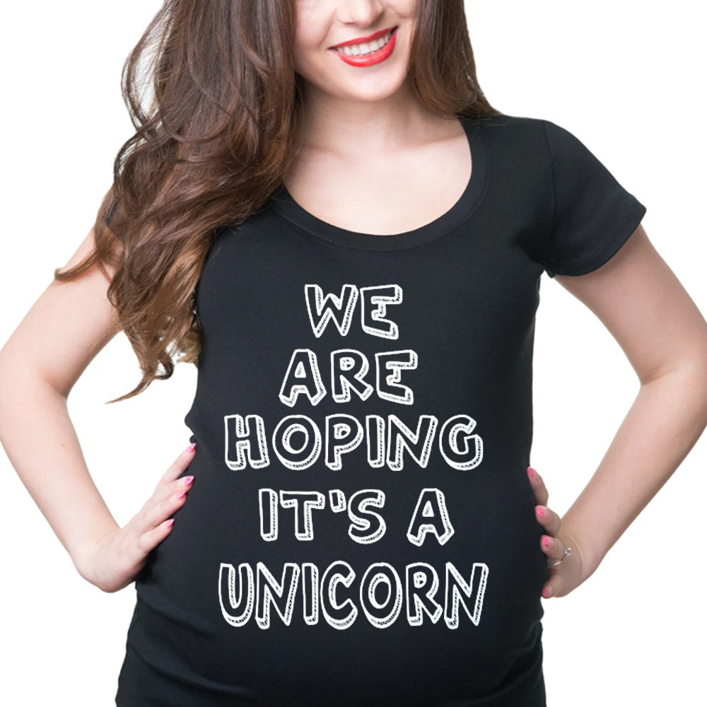Pregnancy Gift We Are Hoping It_s A Unicorn Cute Pregnancy Baby Announcement Tee Shirt