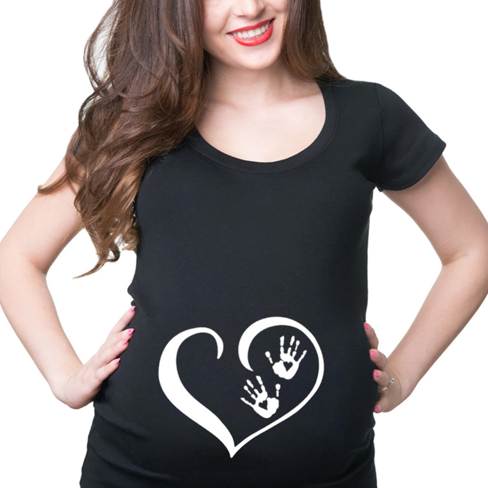 Pregnancy Tee Shirt Cute Heart Baby Hands Maternity T-shirt