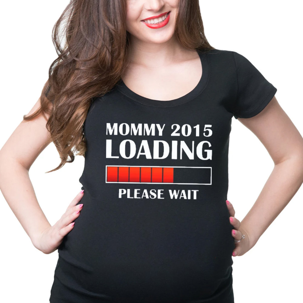 Pregnancy T-shirt Mommy 2015 Loading Please Wait Funny Maternity T-shirt
