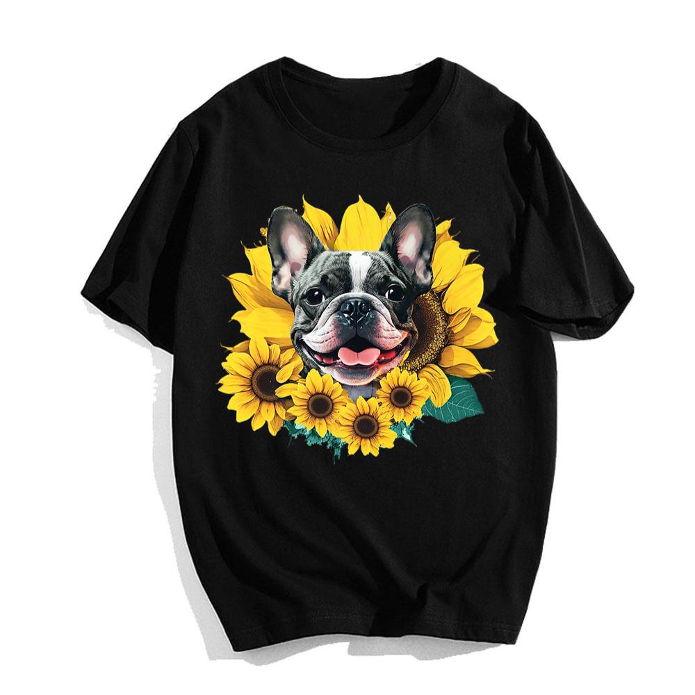 Preppy Sunflower Frenchie Bulldog T-Shirt