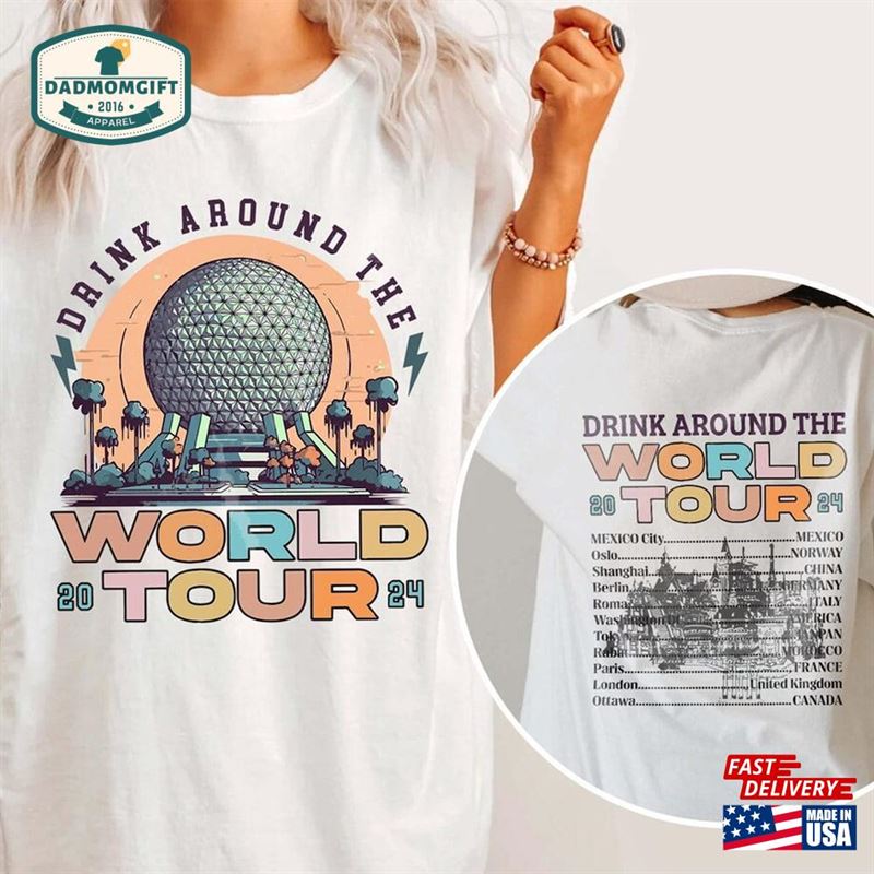 Retro Epcot Drink Around The World Tour 2024 Shirt Double Sided Unisex Hoodie