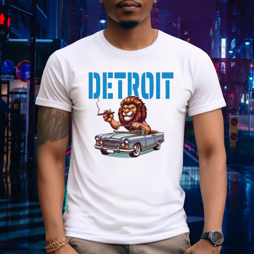 Smoke Lion Driving Car Detroit Football shirt