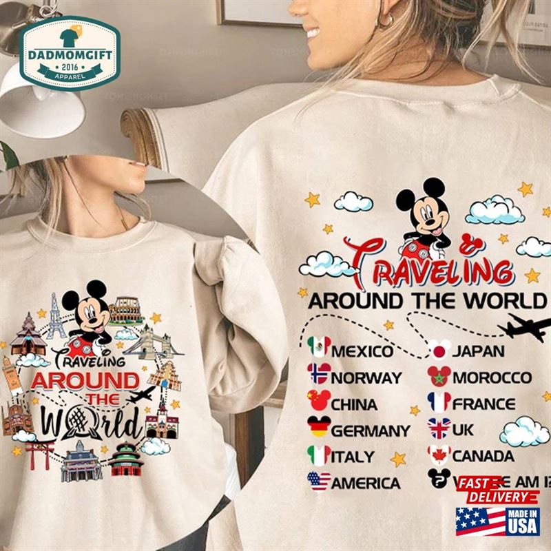 Two Sided Mickey And Friends Epcot World Tour 2024 Shirt Traveler Hoodie Classic