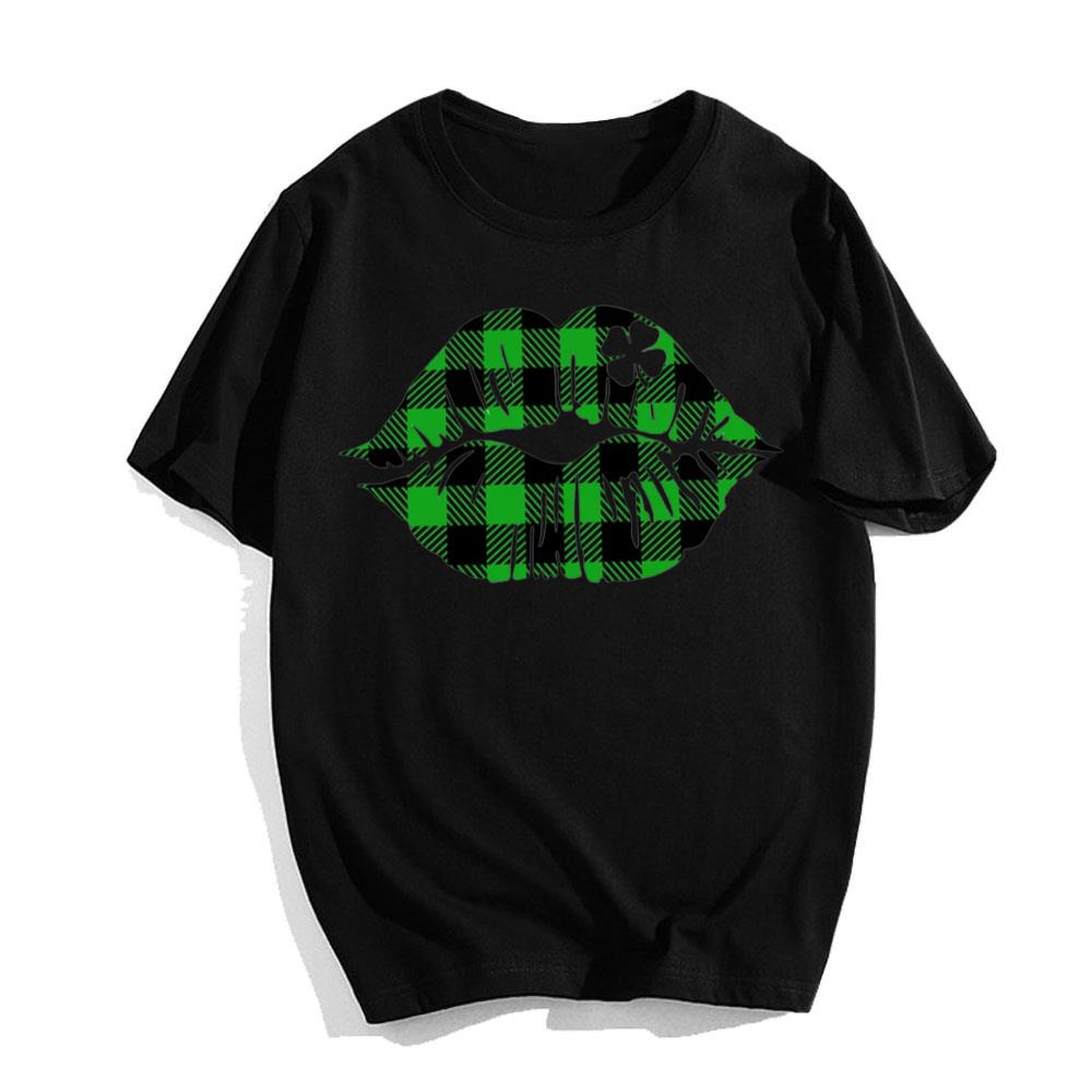 Lips Leopard Clover St Patricks Day T-Shirts For Womens