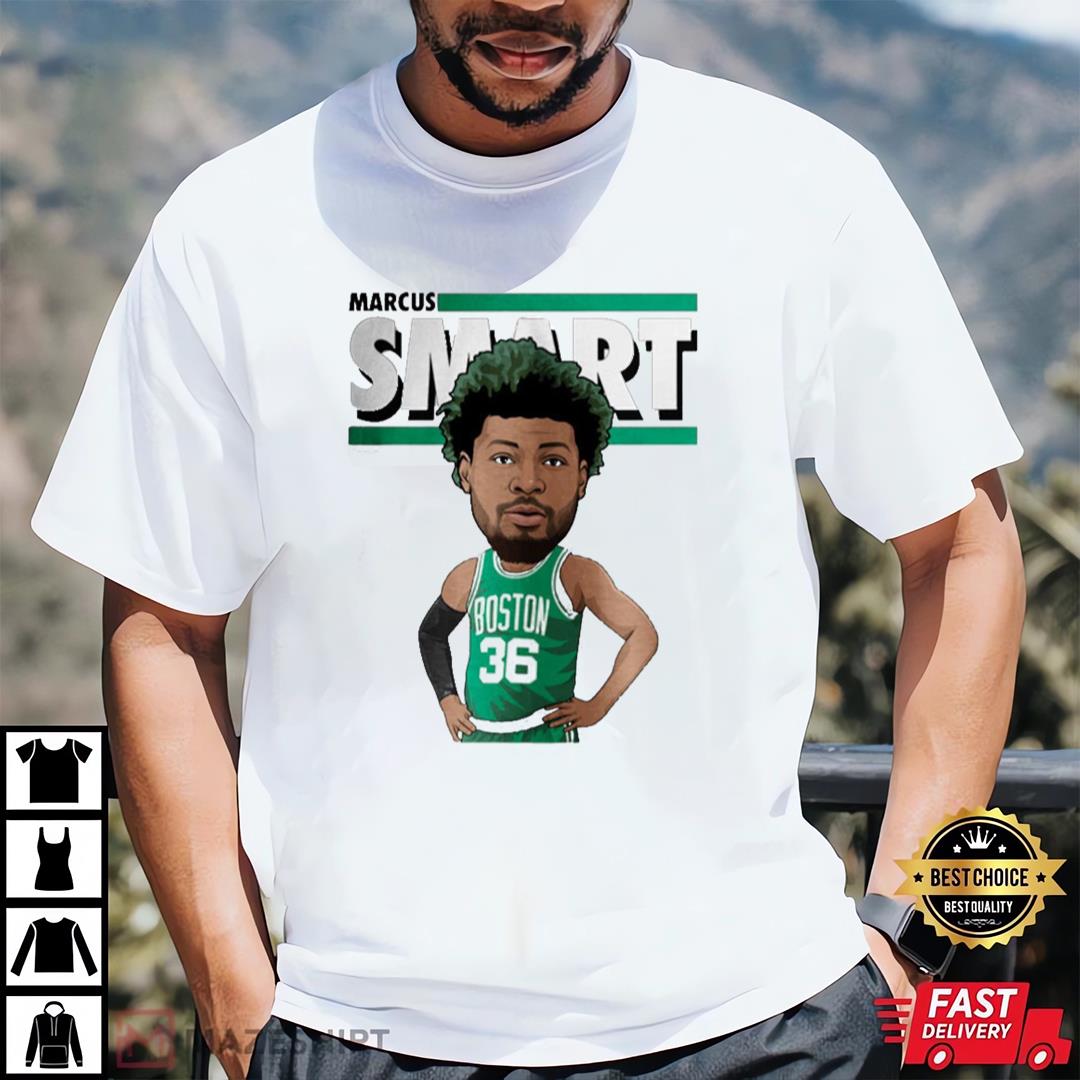 Marcus Smart Graphic Toon Celtics Basketball White Tee Boston Shirt