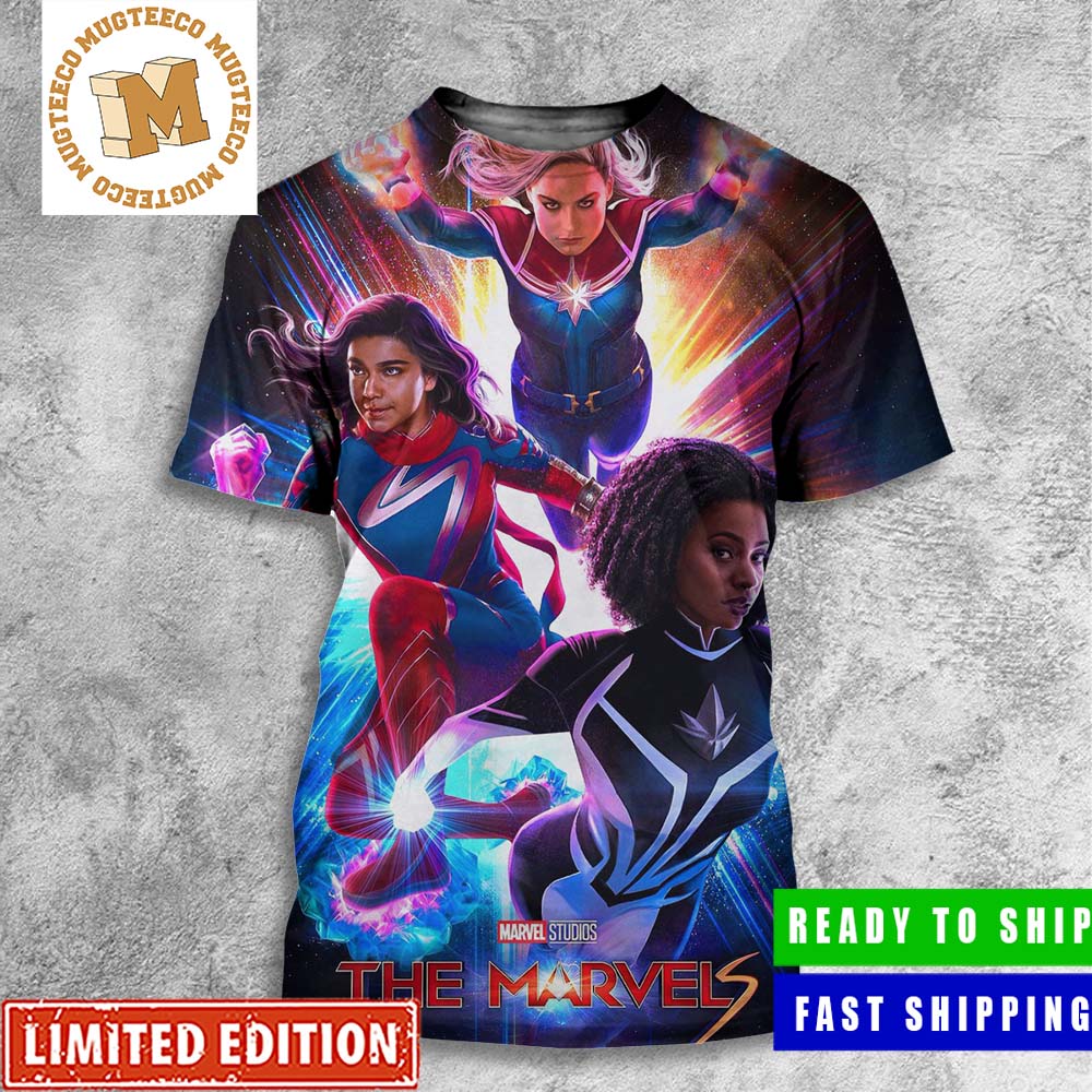 Marvel Studio The Marvels Captain Marvel Ms Marvel Monica Poster All Over Print T-Shirt