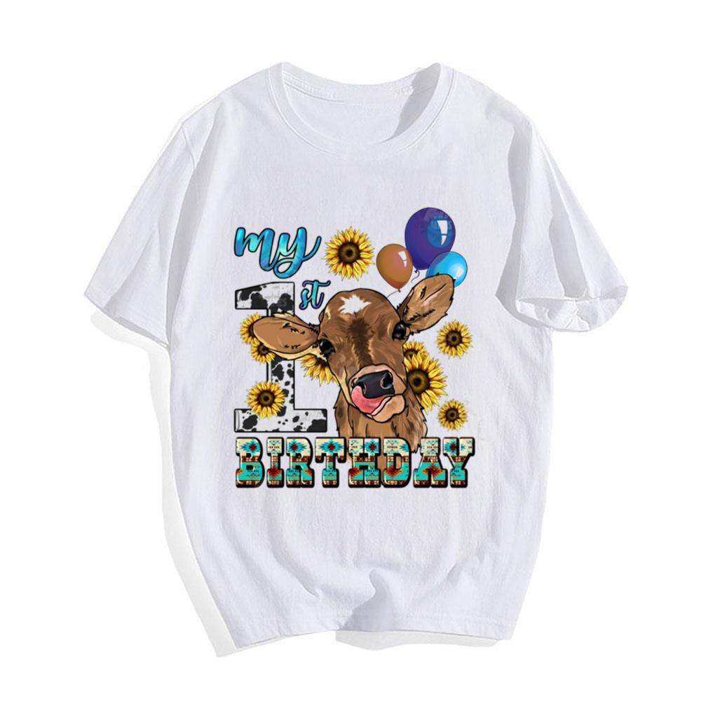 My First Birthday Baby Cow Sunflower T-shirt