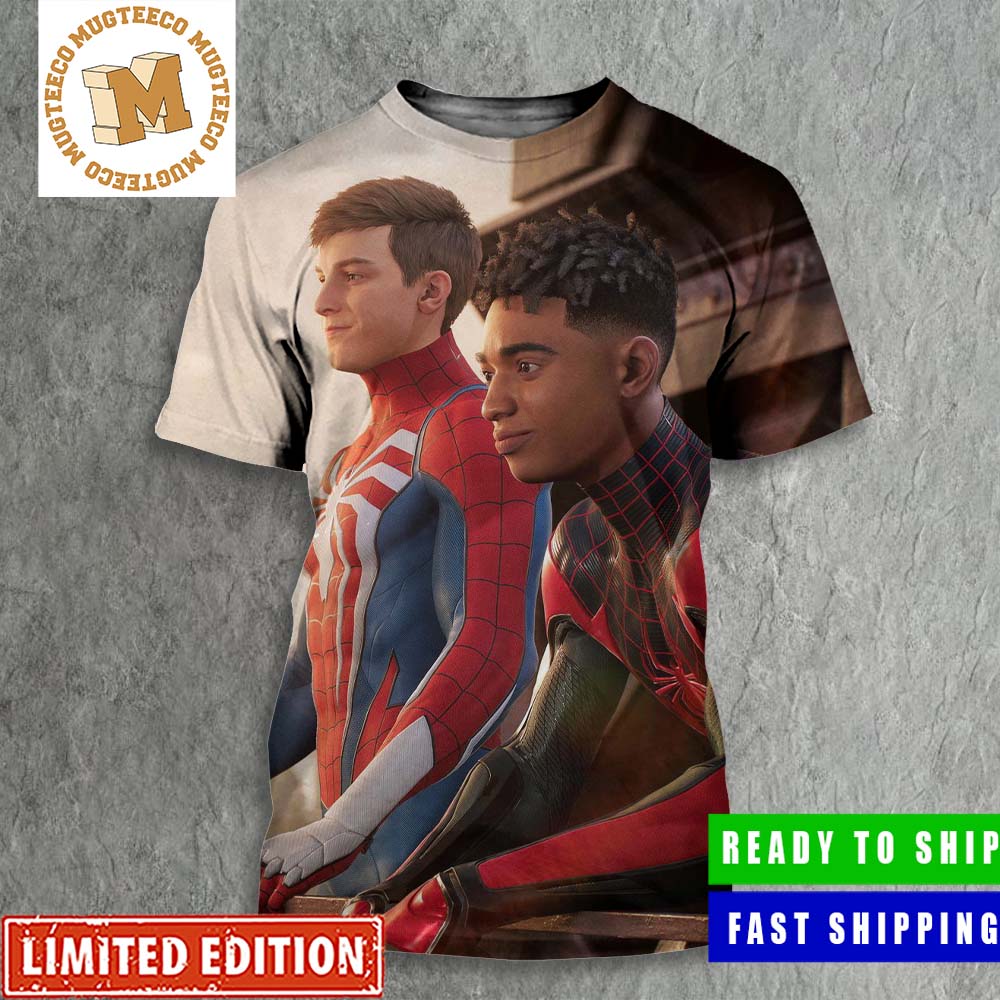 Spider Man 2 PS5 Peter Parker And Miles Morales Peaceful Scene Poster All Over Print Shirt Spider Man 2 PS5 Peter Parker And Miles Morales Peaceful Scene Poster All Over Print Shirt