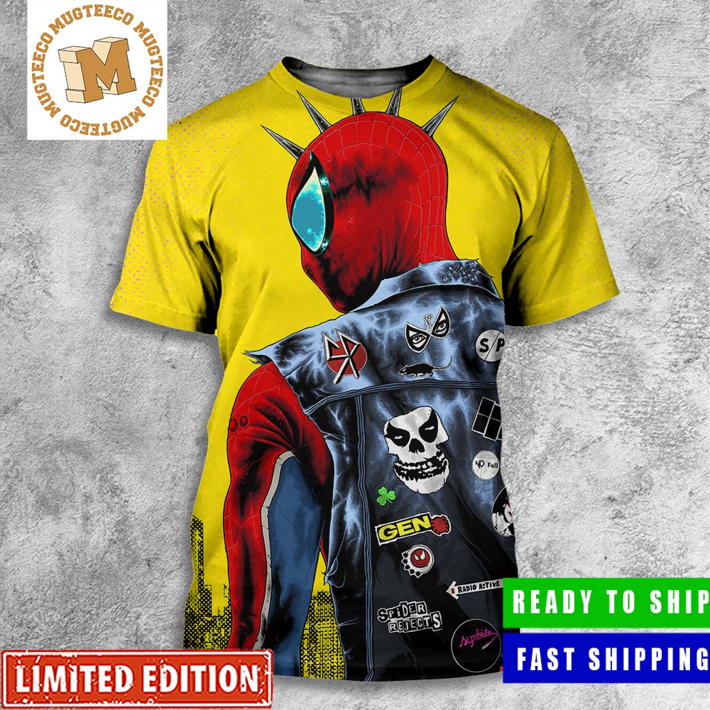 Spider Punk In Spiderman Across The Spiderverse Punk Rock Jacket Detail All Over Print Shirt Spider Punk In Spiderman Across The Spiderverse Punk Rock Jacket Detail All Over Print Shirt