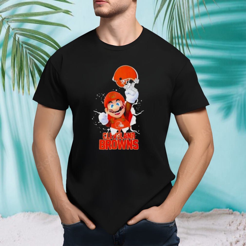 Super Mario X Nfl Cleveland Browns Football T-shirt