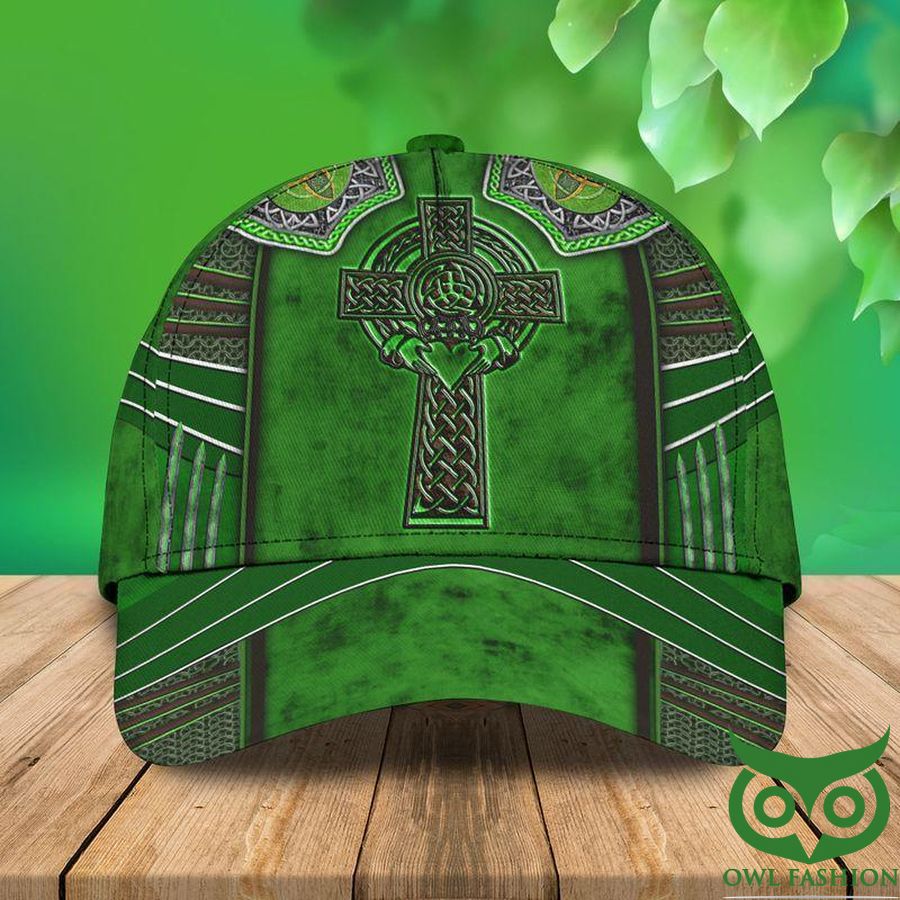 Green with White Lines and Crucifix with Hand holding Heart St.Patrick_s Day Classic Cap