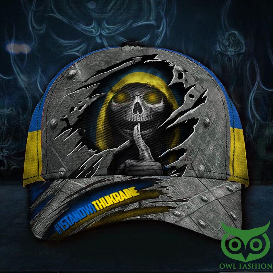 I Stand With Ukraine Ukrainian Flag with Horror Skull Classic Cap