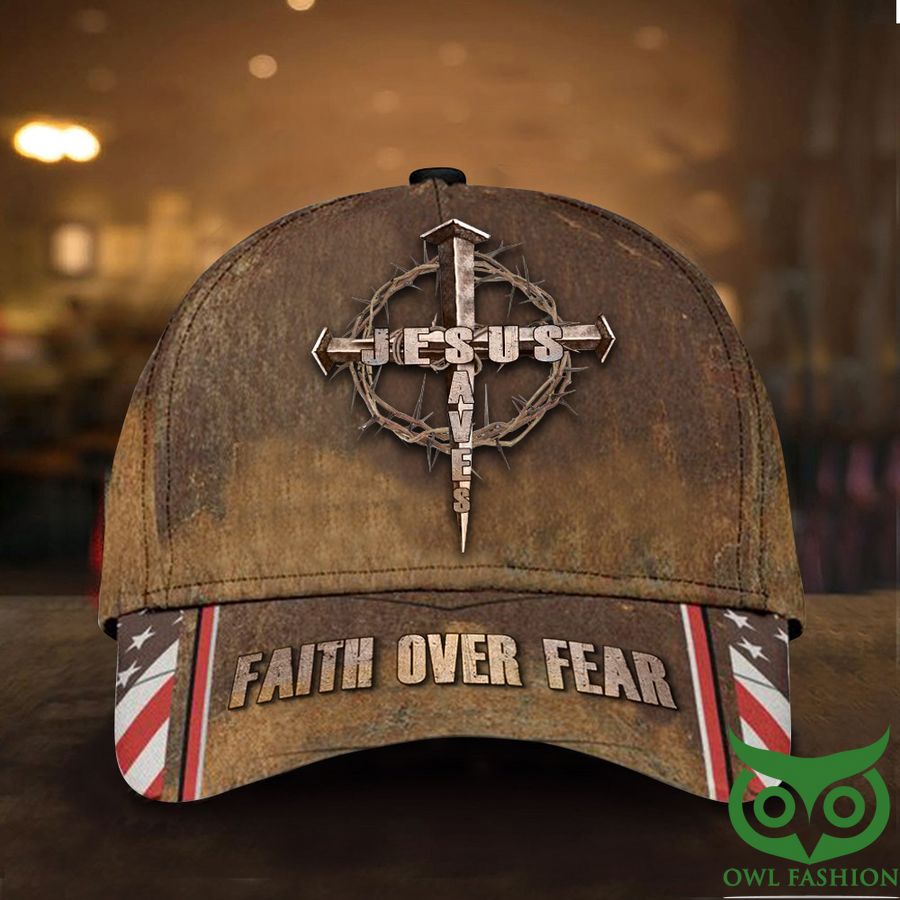 Jesus Saves Faith Over Fear USA Flag Classic Cap Cross Christian Vintage Classic Caps Gift For Men